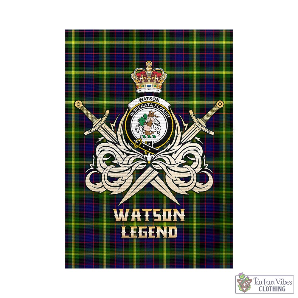 Tartan Vibes Clothing Watson Modern Tartan Flag with Clan Crest and the Golden Sword of Courageous Legacy