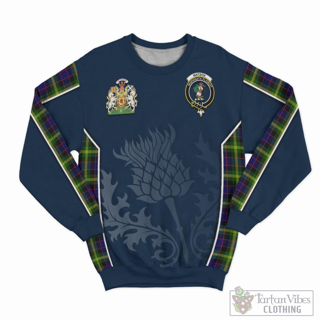 Tartan Vibes Clothing Watson Modern Tartan Sweatshirt with Family Crest and Scottish Thistle Vibes Sport Style