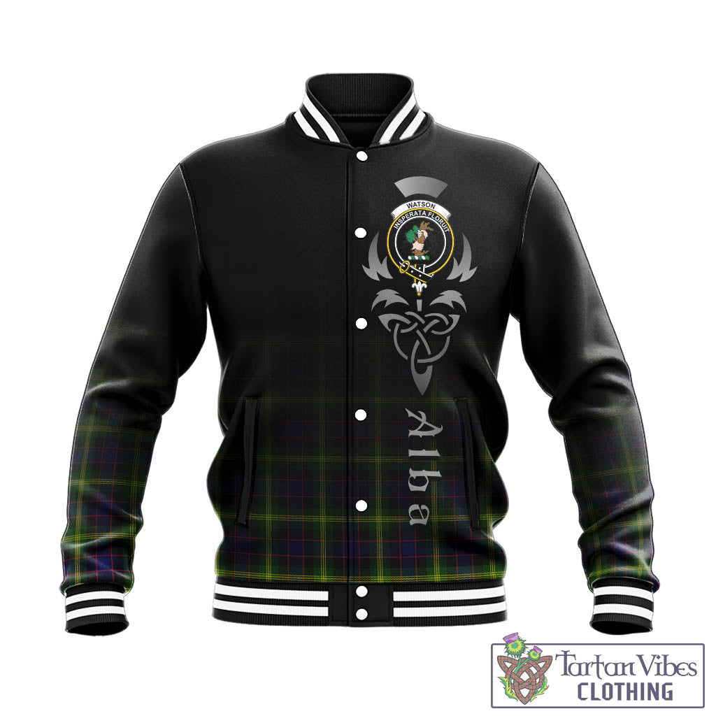 Tartan Vibes Clothing Watson Modern Tartan Baseball Jacket Featuring Alba Gu Brath Family Crest Celtic Inspired