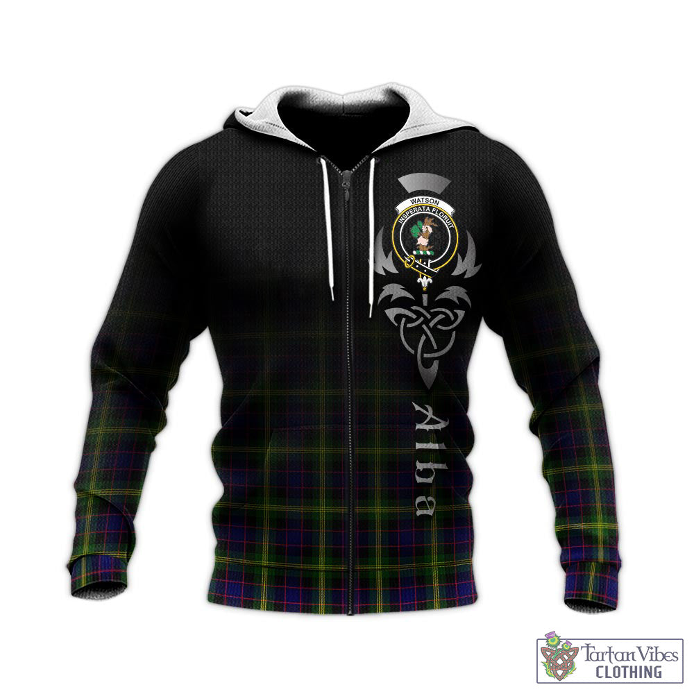 Tartan Vibes Clothing Watson Modern Tartan Knitted Hoodie Featuring Alba Gu Brath Family Crest Celtic Inspired