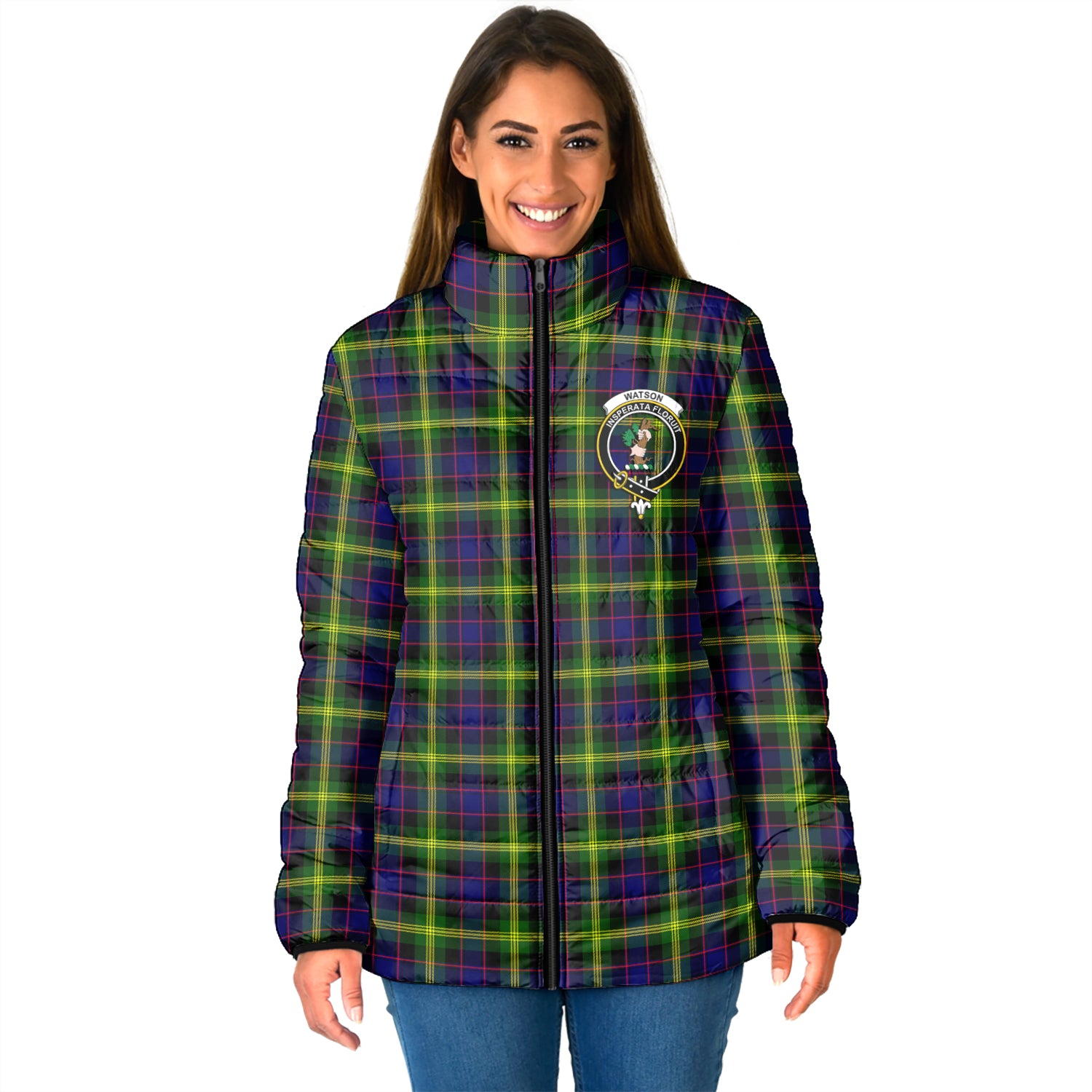 Watson Modern Tartan Padded Jacket with Family Crest - Tartan Vibes Clothing