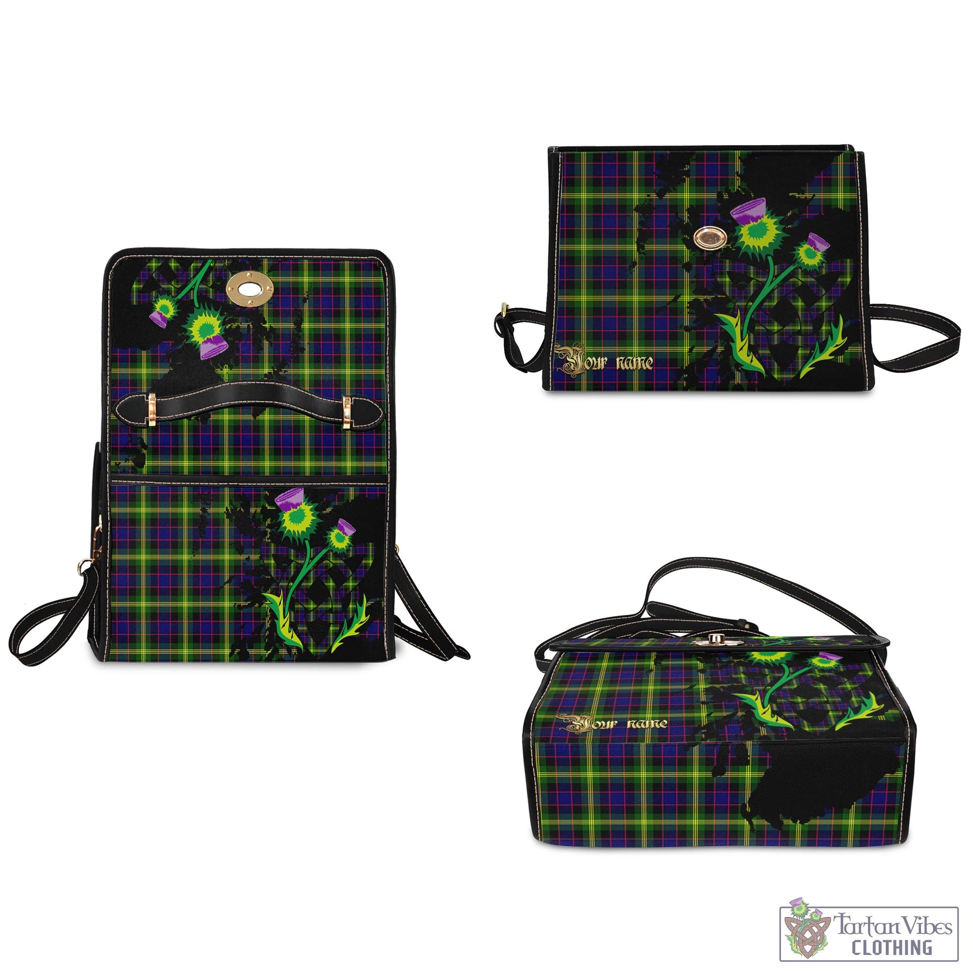 Tartan Vibes Clothing Watson Modern Tartan Waterproof Canvas Bag with Scotland Map and Thistle Celtic Accents