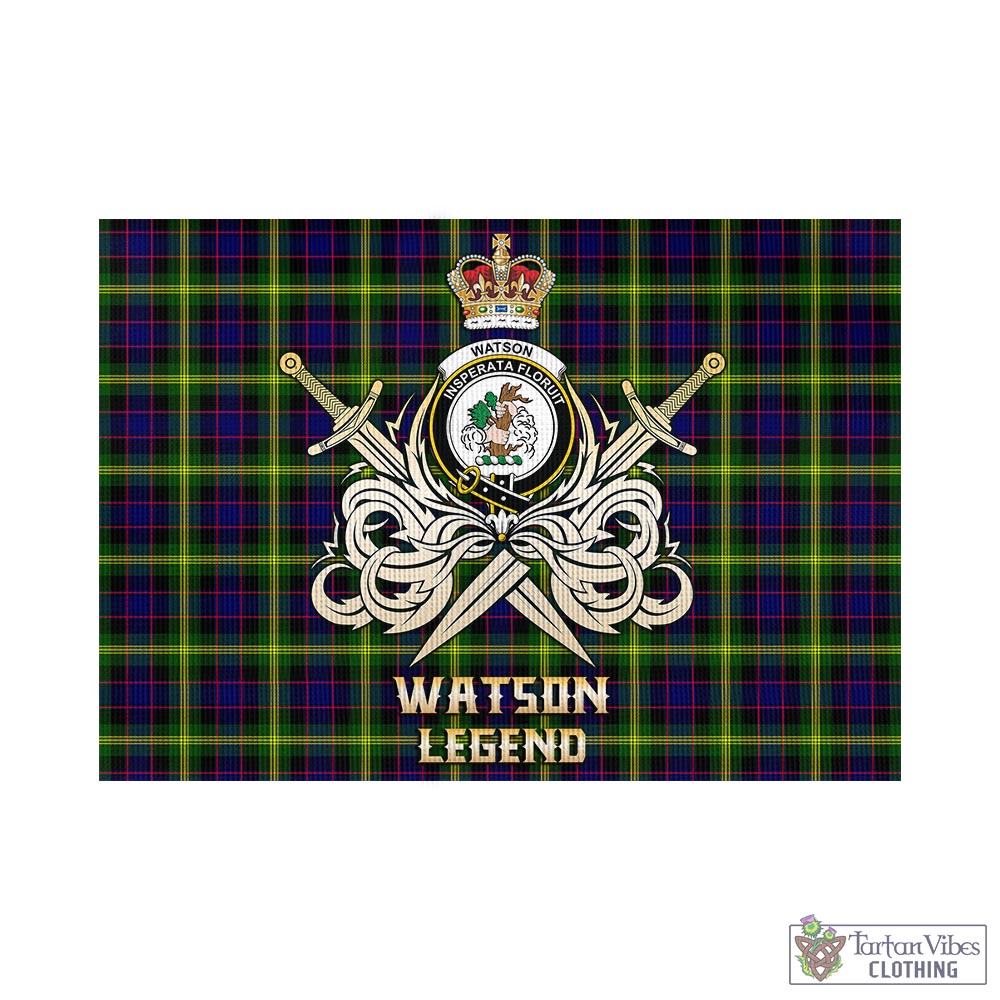 Tartan Vibes Clothing Watson Modern Tartan Flag with Clan Crest and the Golden Sword of Courageous Legacy