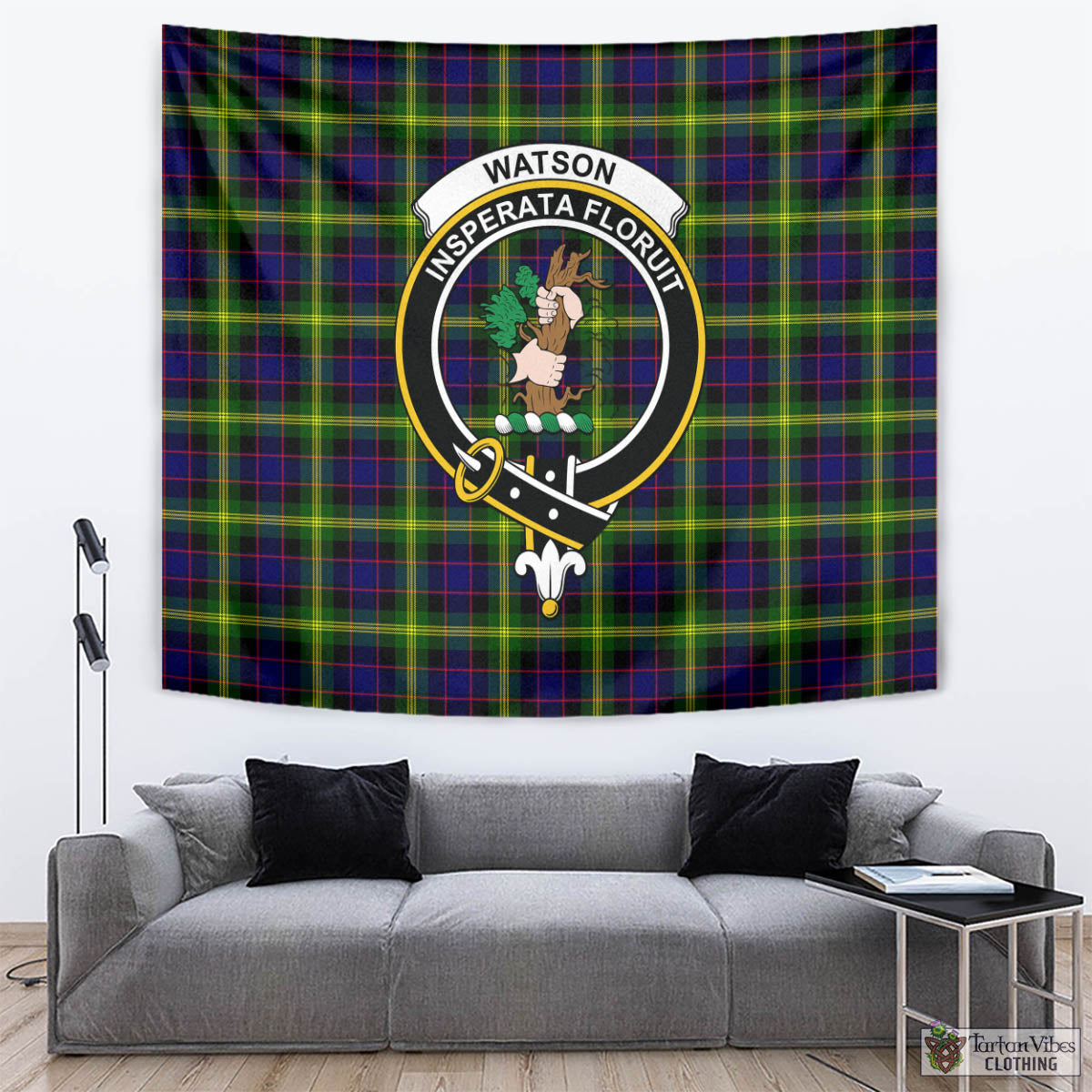 Tartan Vibes Clothing Watson Modern Tartan Tapestry Wall Hanging and Home Decor for Room with Family Crest