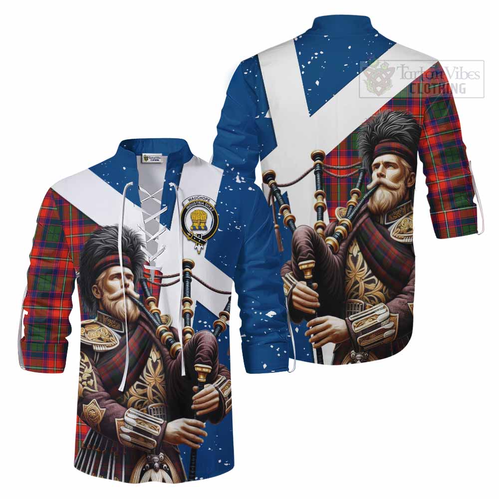 Tartan Vibes Clothing Wauchope Tartan Ghillie Kilt Shirt with Family Crest Scottish Bagpiper Vibes