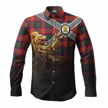 Wauchope Crest Tartan Long Sleeve Button Shirt with Golden Lion Emblem Celtic Style Men's Shirt S - Tartan Vibes Clothing