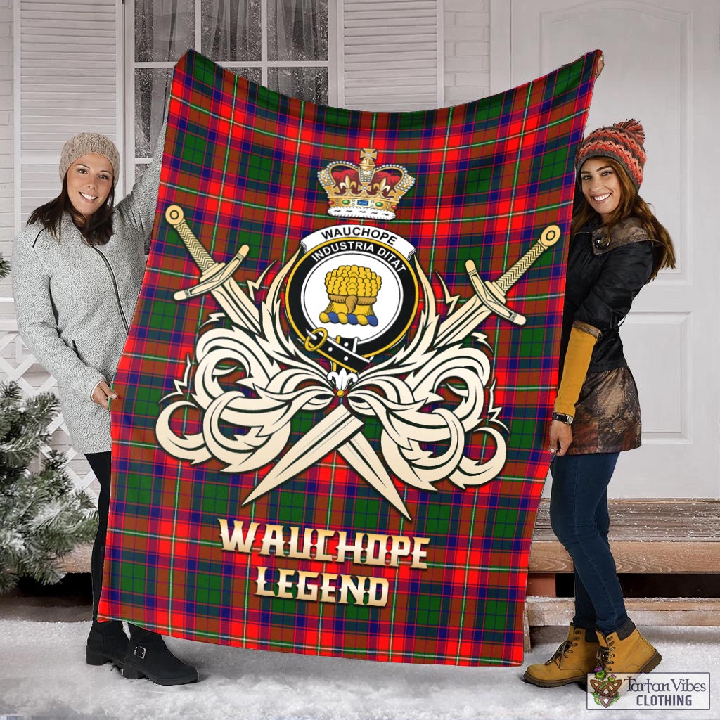 Tartan Vibes Clothing Wauchope Tartan Blanket with Clan Crest and the Golden Sword of Courageous Legacy