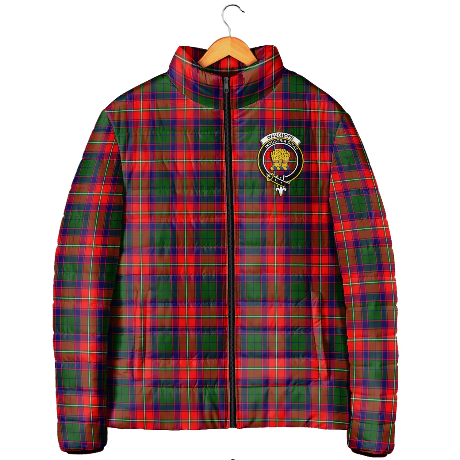 Wauchope Tartan Padded Jacket with Family Crest Men's Padded Jacket - Tartan Vibes Clothing