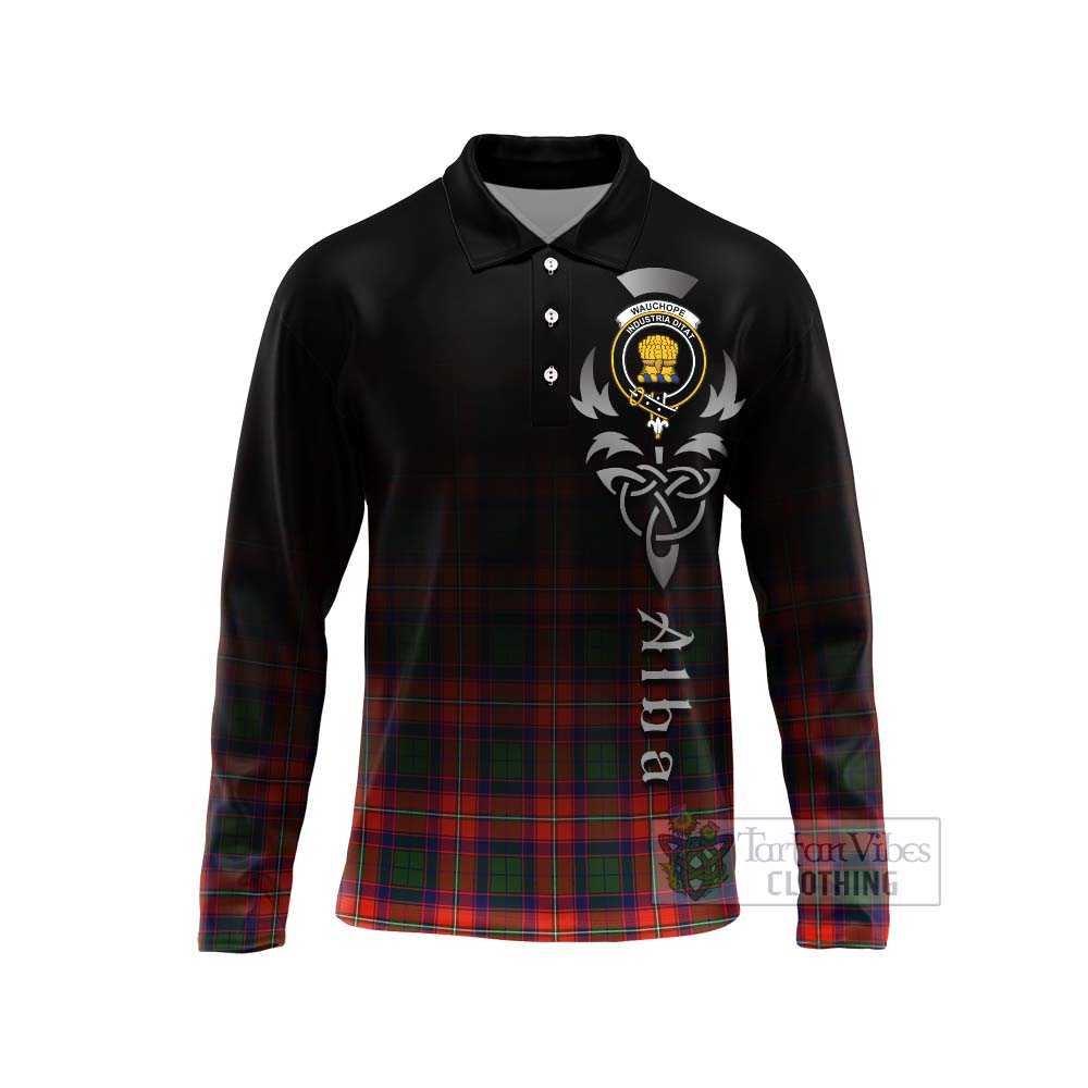 Tartan Vibes Clothing Wauchope Tartan Long Sleeve Polo Shirt Featuring Alba Gu Brath Family Crest Celtic Inspired