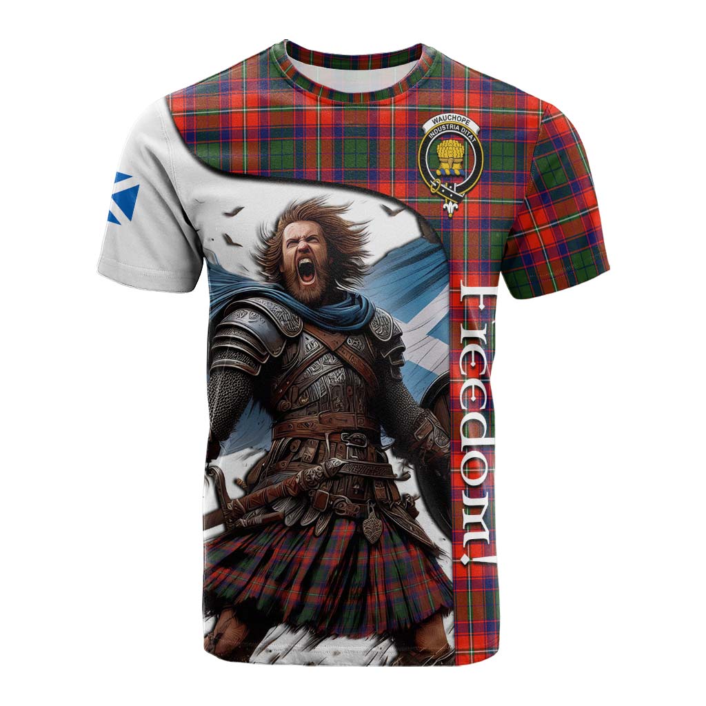 Tartan Vibes Clothing Wauchope Crest Tartan Cotton T-shirt Inspired by the Freedom of Scottish Warrior