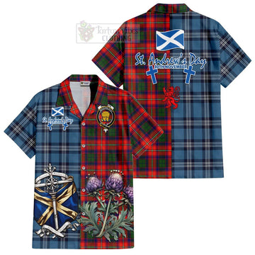 Wauchope Tartan Short Sleeve Button Shirt Happy St. Andrew's Day Half Tartan Style