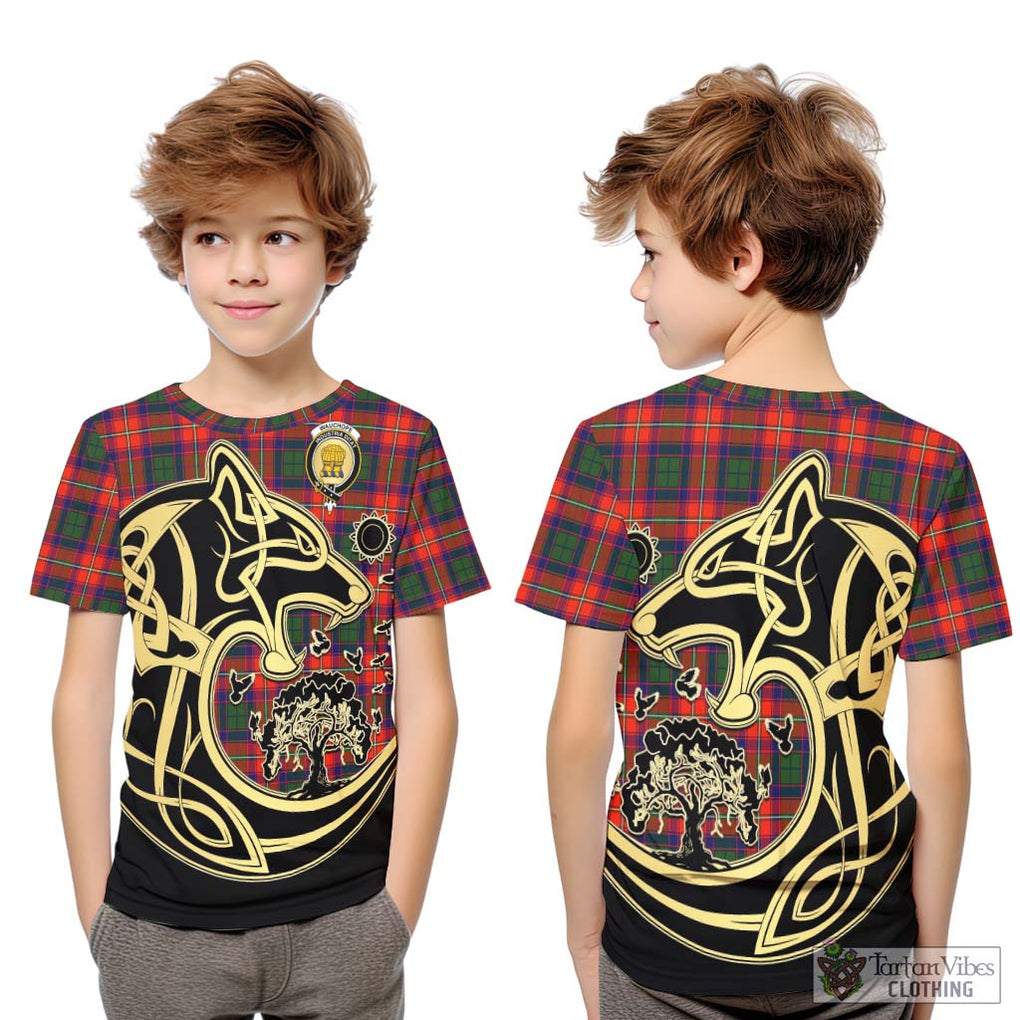 Wauchope Tartan Kid T-Shirt with Family Crest Celtic Wolf Style Youth XL Size14 - Tartan Vibes Clothing