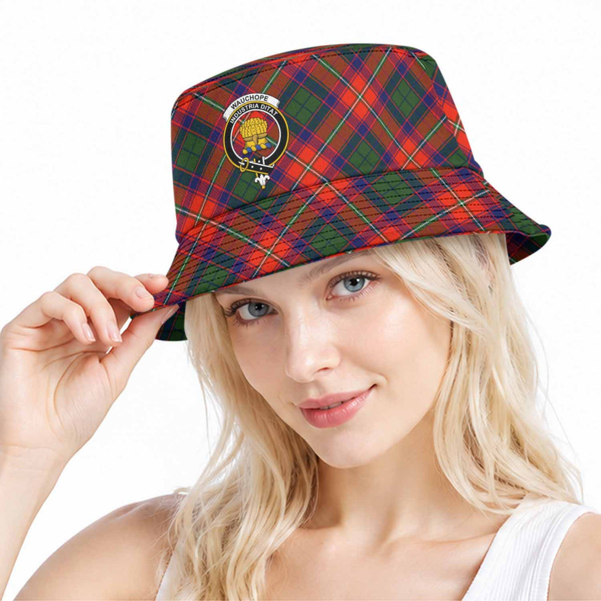 Wauchope Tartan Bucket Hat with Family Crest Bucket Hat One Size - Tartan Vibes Clothing