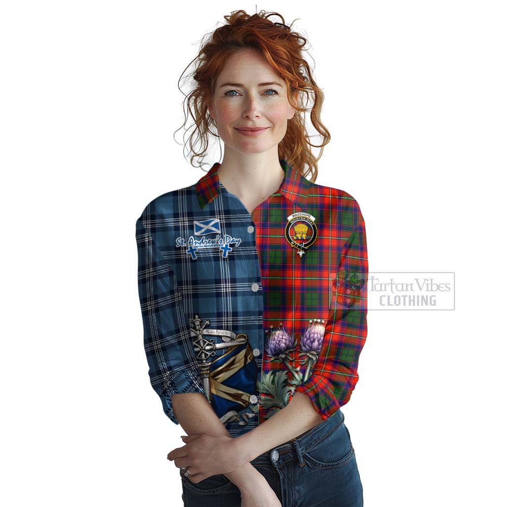 Tartan Vibes Clothing Wauchope Tartan Women's Casual Shirt Happy St. Andrew's Day Half Tartan Style