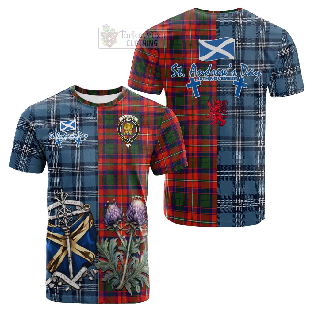 Tartan Vibes Clothing Wauchope Tartan Cotton T-shirt Happy St. Andrew's Day Half Tartan Style