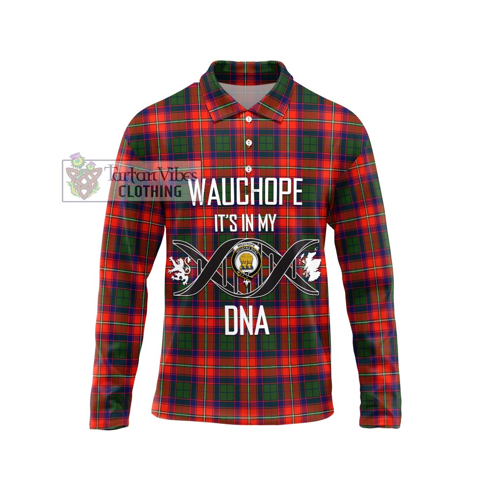 Wauchope Tartan Long Sleeve Polo Shirt with Family Crest DNA In Me Style Unisex - Tartanvibesclothing Shop