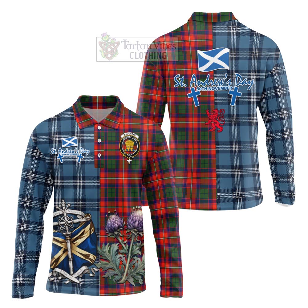 Tartan Vibes Clothing Wauchope Tartan Long Sleeve Polo Shirt Happy St. Andrew's Day Half Tartan Style