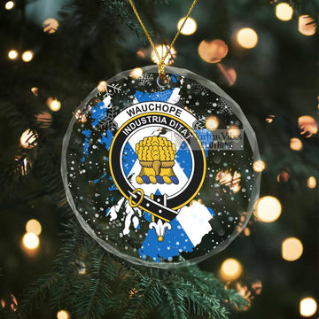 Wauchope Clan Crest Christmas Glass Ornament with Scotland Map