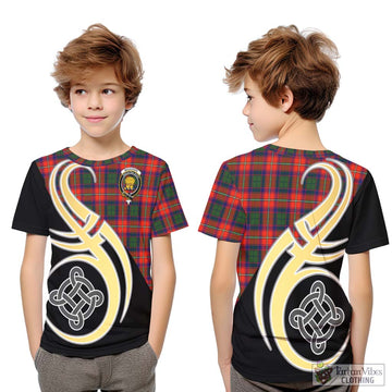 Wauchope Tartan Kid T-Shirt with Family Crest and Celtic Symbol Style