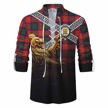 Wauchope Crest Tartan Ghillie Kilt Shirt with Golden Lion Emblem Celtic Style Men - Tartan Vibes Clothing