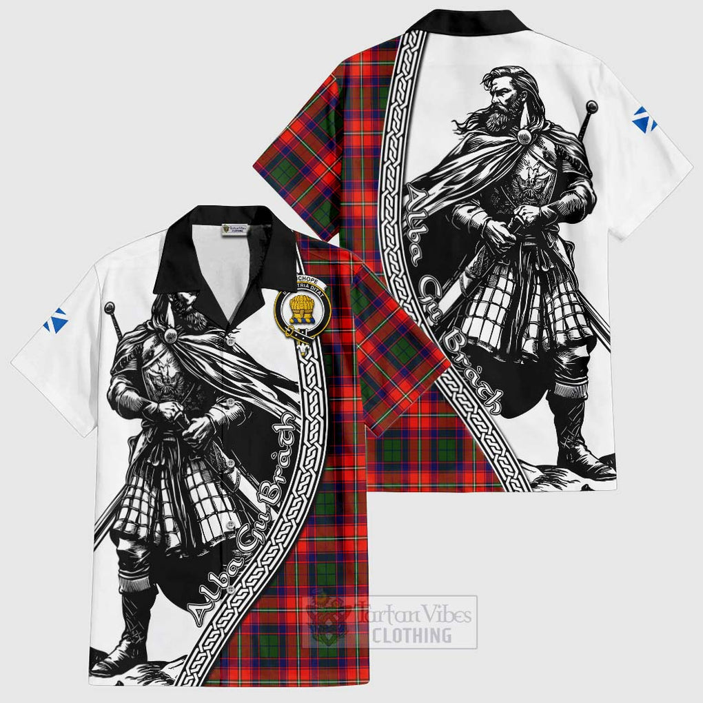 Tartan Vibes Clothing Wauchope Tartan Clan Crest Short Sleeve Button Shirt with Highlander Warrior Celtic Style