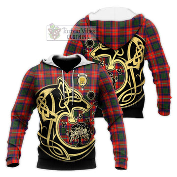 Wauchope Tartan Knitted Hoodie with Family Crest Celtic Wolf Style