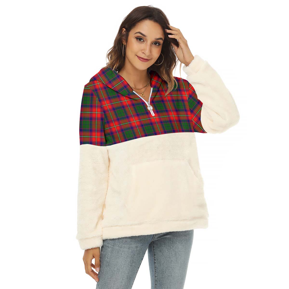 Wauchope Tartan Women's Borg Fleece Hoodie With Half Zip Female - Tartan Vibes Clothing