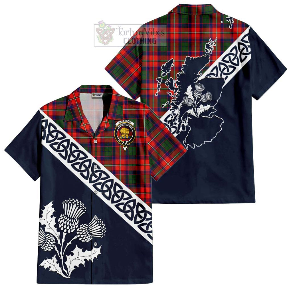 Tartan Vibes Clothing Wauchope Tartan Short Sleeve Button Shirt Featuring Thistle and Scotland Map