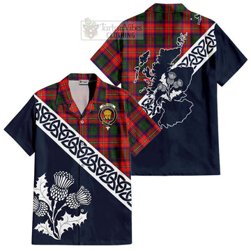 Wauchope Tartan Short Sleeve Button Shirt Featuring Thistle and Scotland Map