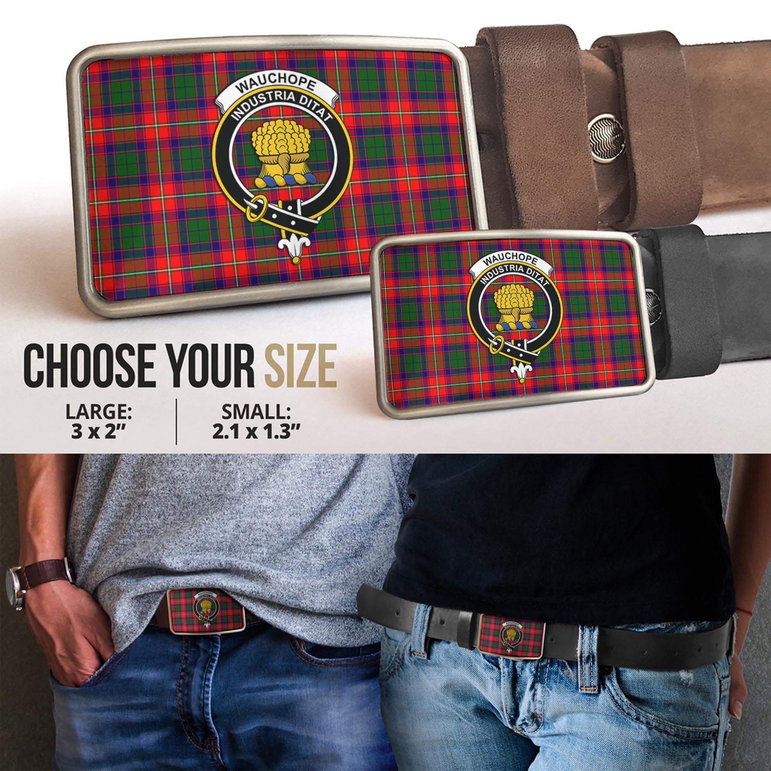 Wauchope Tartan Belt Buckles with Family Crest - Tartanvibesclothing Shop