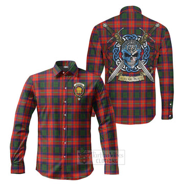 Wauchope Tartan Long Sleeve Button Shirt with Family Crest Celtic Skull Style