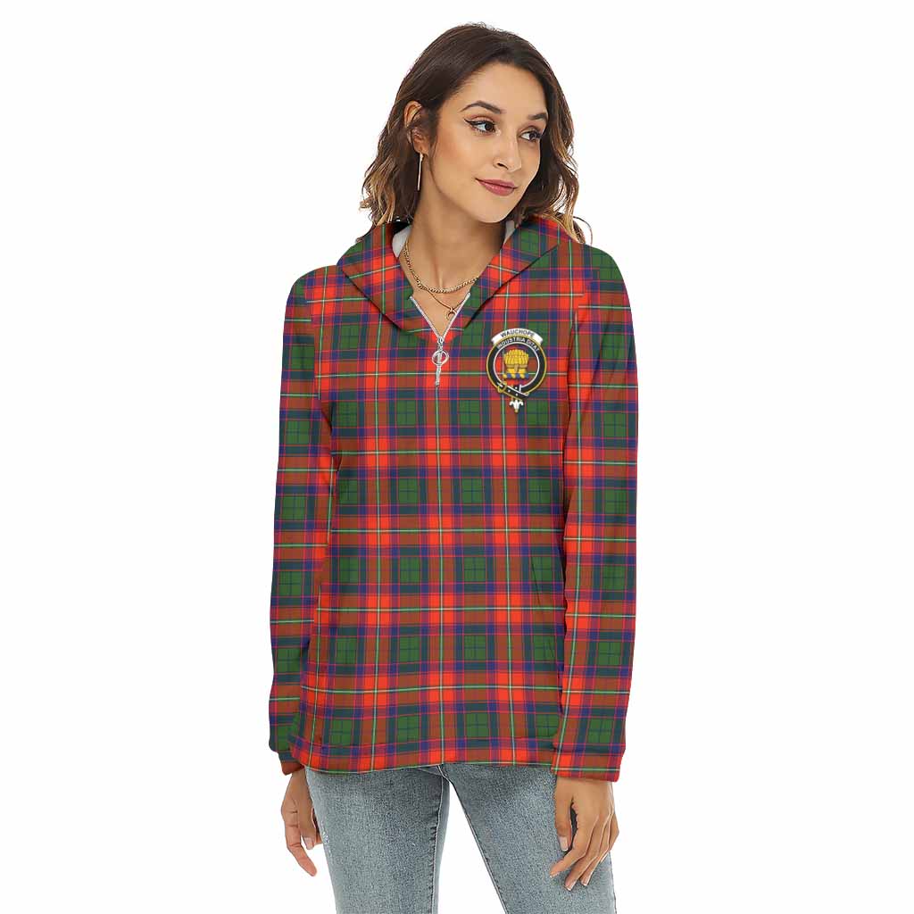 Tartan Vibes Clothing Wauchope Tartan Crest Women's Borg  Half Zip Fleece Hoodie