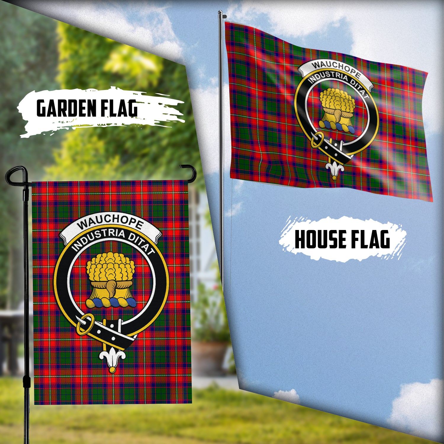 Wauchope Tartan Flag with Family Crest Garden Flag (Vertical) - Tartan Vibes Clothing