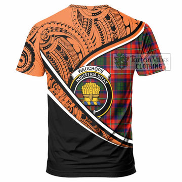 Wauchope Crest Tartan T-Shirt with Polynesian Vibes Style - Orange Version