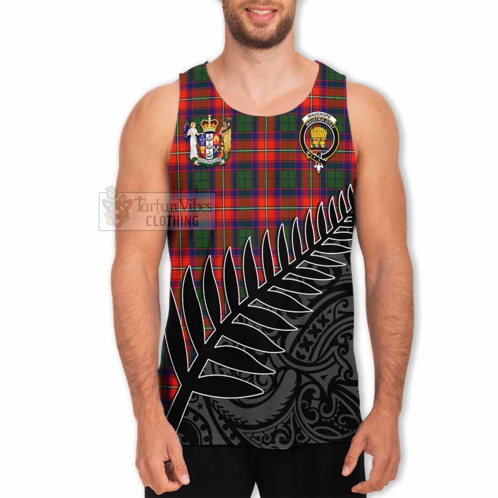 Tartan Vibes Clothing Wauchope Crest Tartan Men's Tank Top with New Zealand Silver Fern Half Style