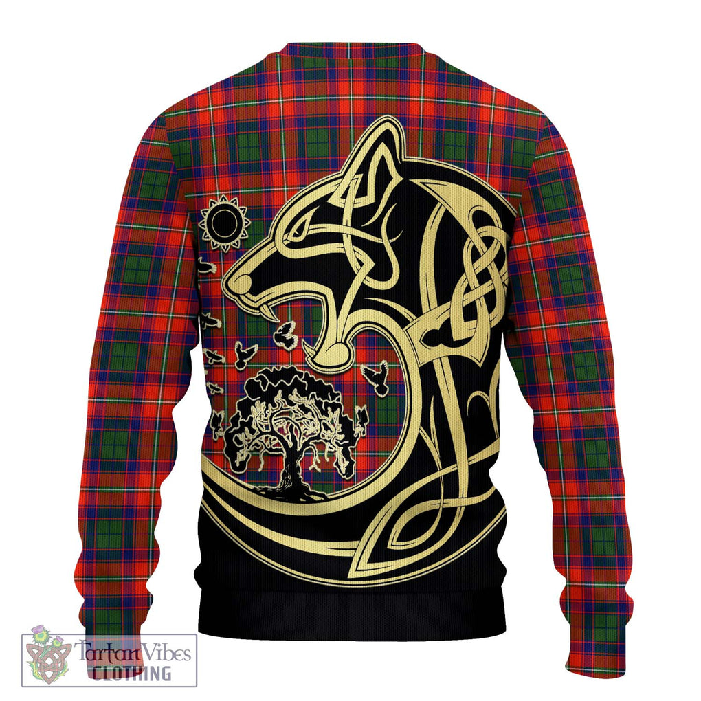 Wauchope Tartan Knitted Sweater with Family Crest Celtic Wolf Style - Tartan Vibes Clothing