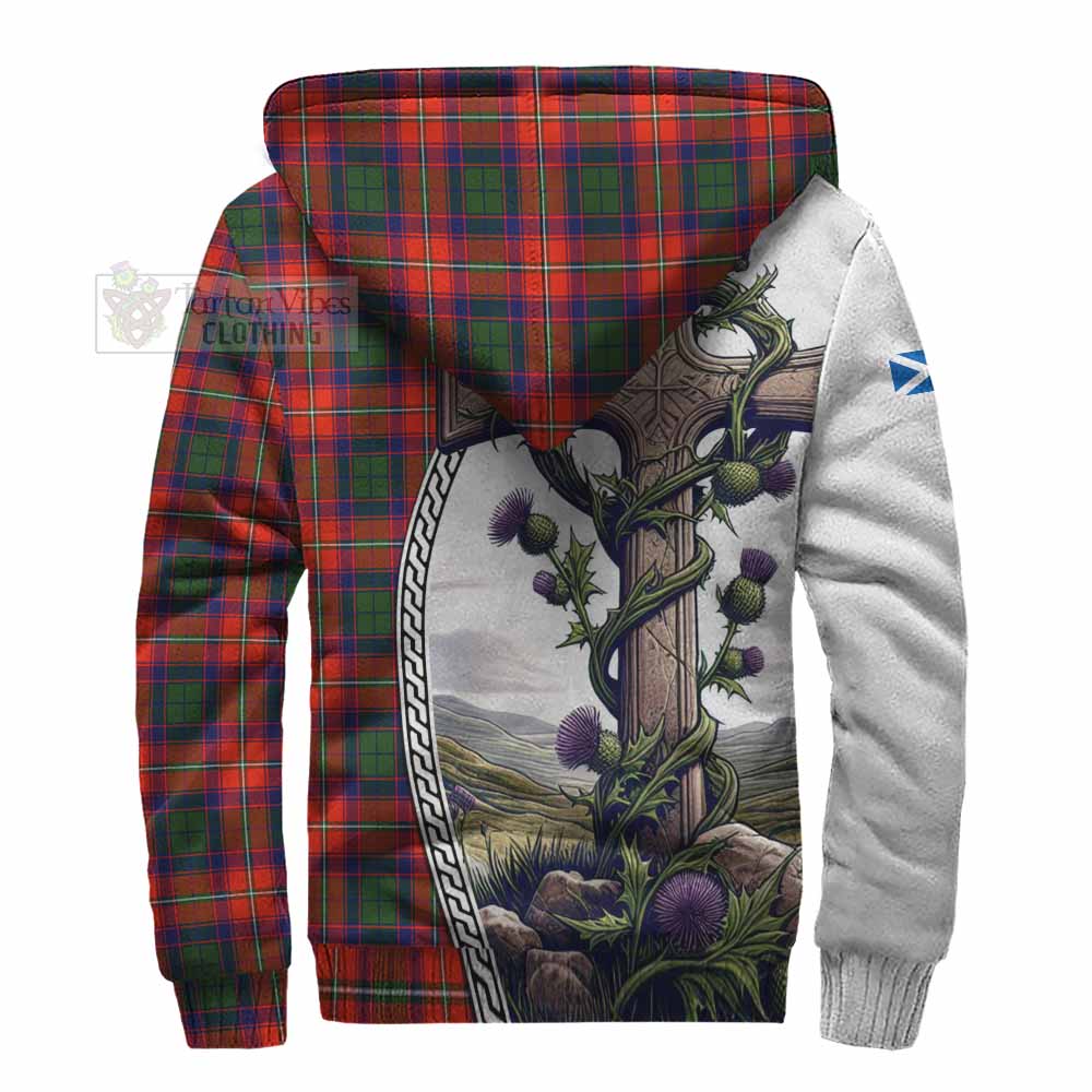 Tartan Vibes Clothing Wauchope Tartan Sherpa Hoodie with Family Crest and St. Andrew's Cross Accented by Thistle Vines