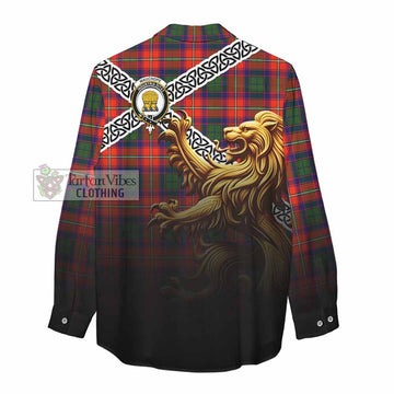 Wauchope Crest Tartan Women's Casual Shirt with Golden Lion Emblem Celtic Style - Tartan Vibes Clothing
