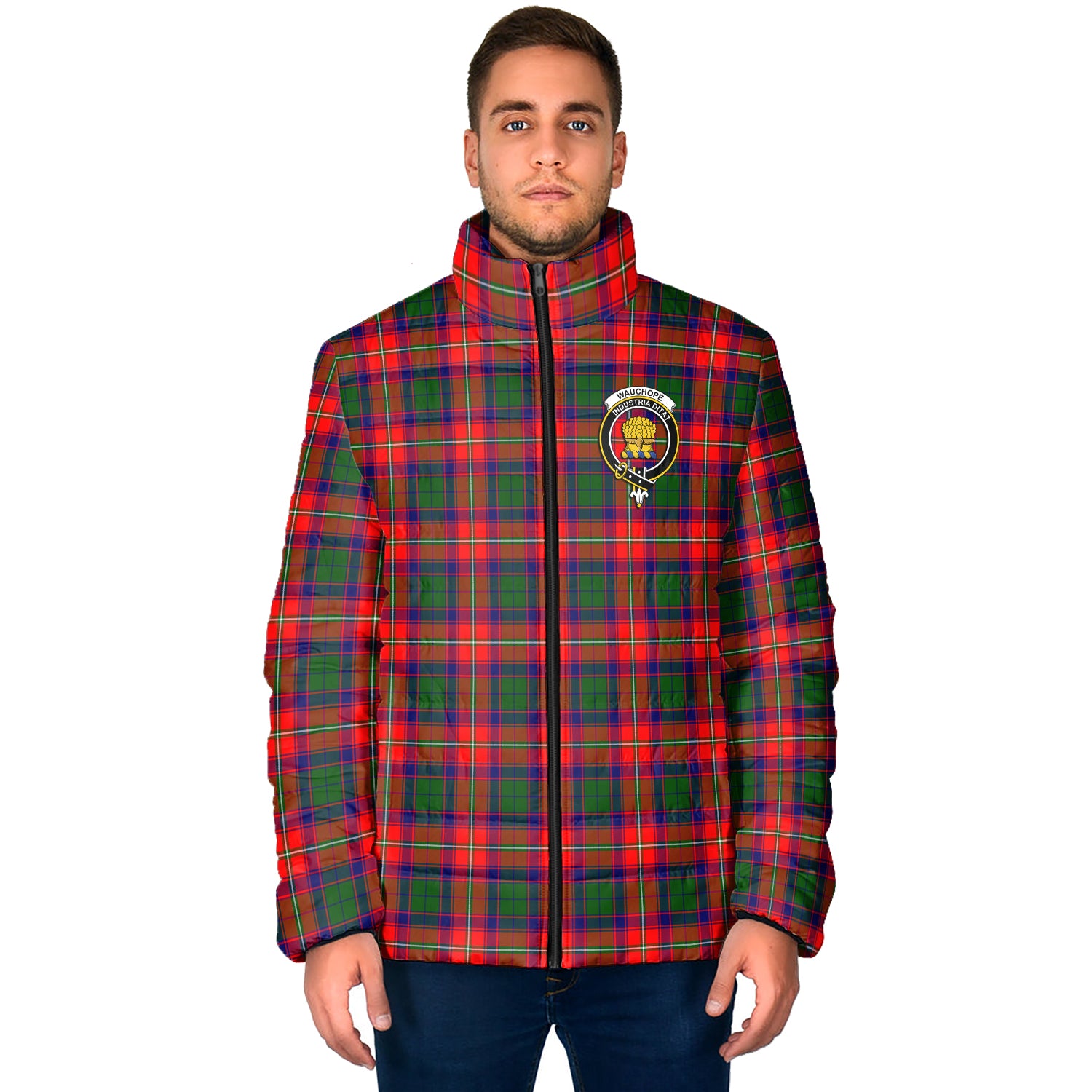 Wauchope Tartan Padded Jacket with Family Crest - Tartan Vibes Clothing