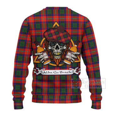 Wauchope Tartan Ugly Sweater with Family Crest and Bearded Skull Holding Bottles of Whiskey