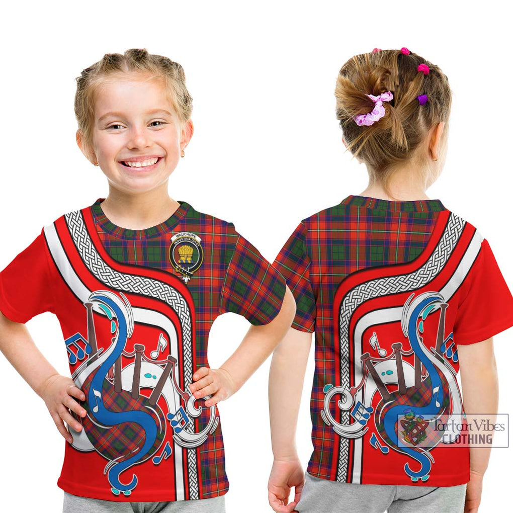 Tartan Vibes Clothing Wauchope Tartan Kid T-Shirt with Epic Bagpipe Style