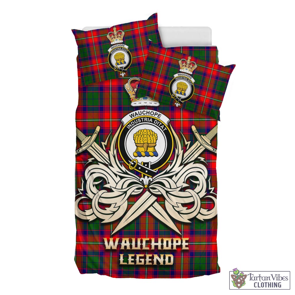 Tartan Vibes Clothing Wauchope Tartan Bedding Set with Clan Crest and the Golden Sword of Courageous Legacy