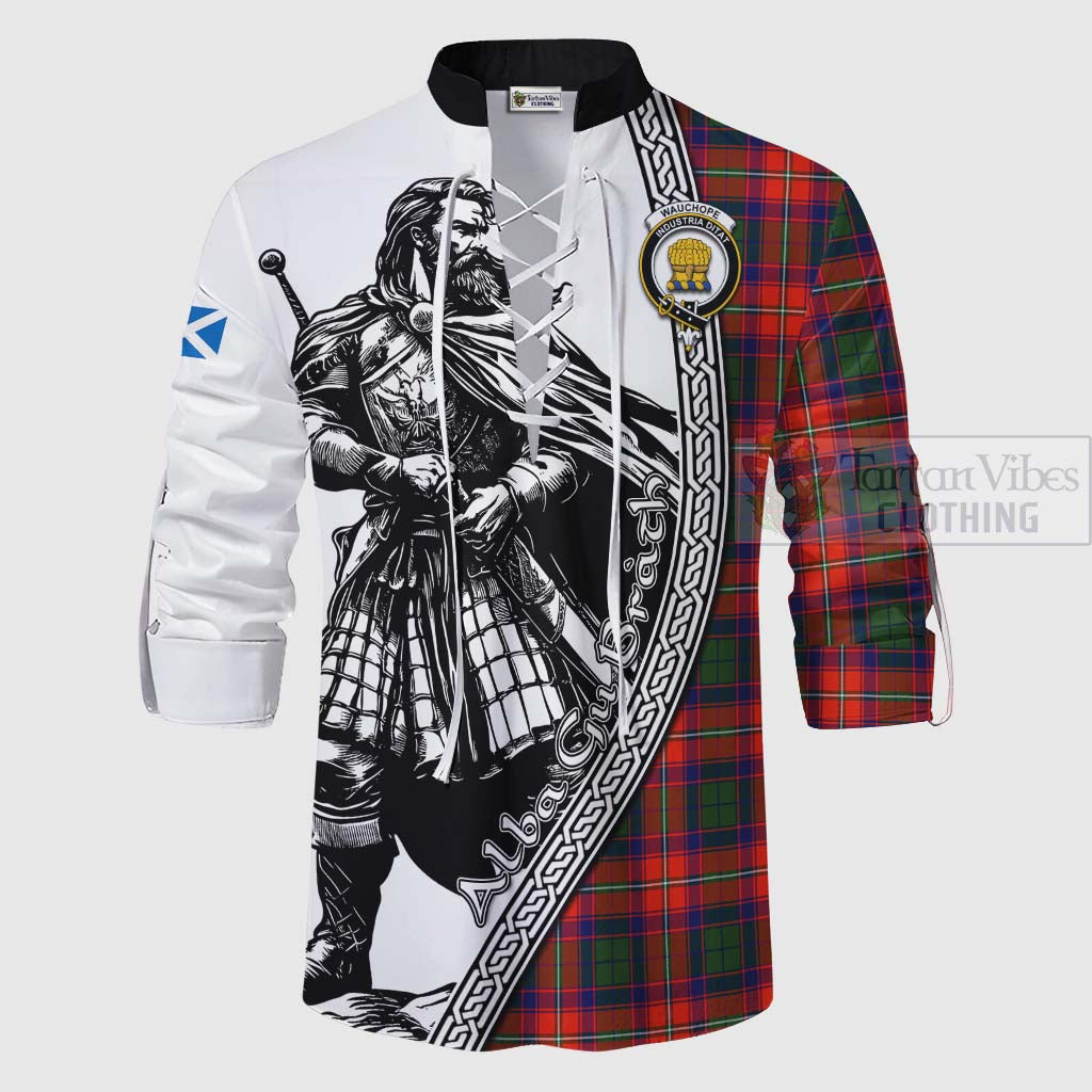 Tartan Vibes Clothing Wauchope Tartan Clan Crest Ghillie Kilt Shirt with Highlander Warrior Celtic Style