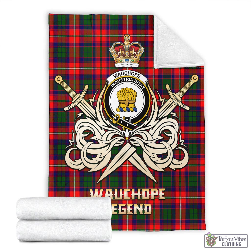 Tartan Vibes Clothing Wauchope Tartan Blanket with Clan Crest and the Golden Sword of Courageous Legacy