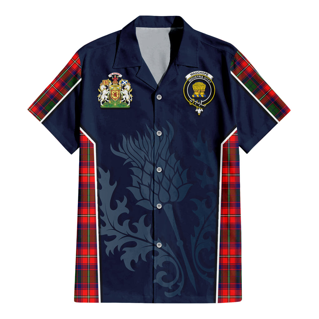 Tartan Vibes Clothing Wauchope Tartan Short Sleeve Button Up Shirt with Family Crest and Scottish Thistle Vibes Sport Style