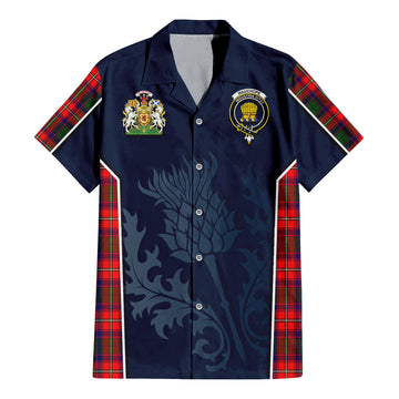 Wauchope Tartan Short Sleeve Button Up Shirt with Family Crest and Scottish Thistle Vibes Sport Style