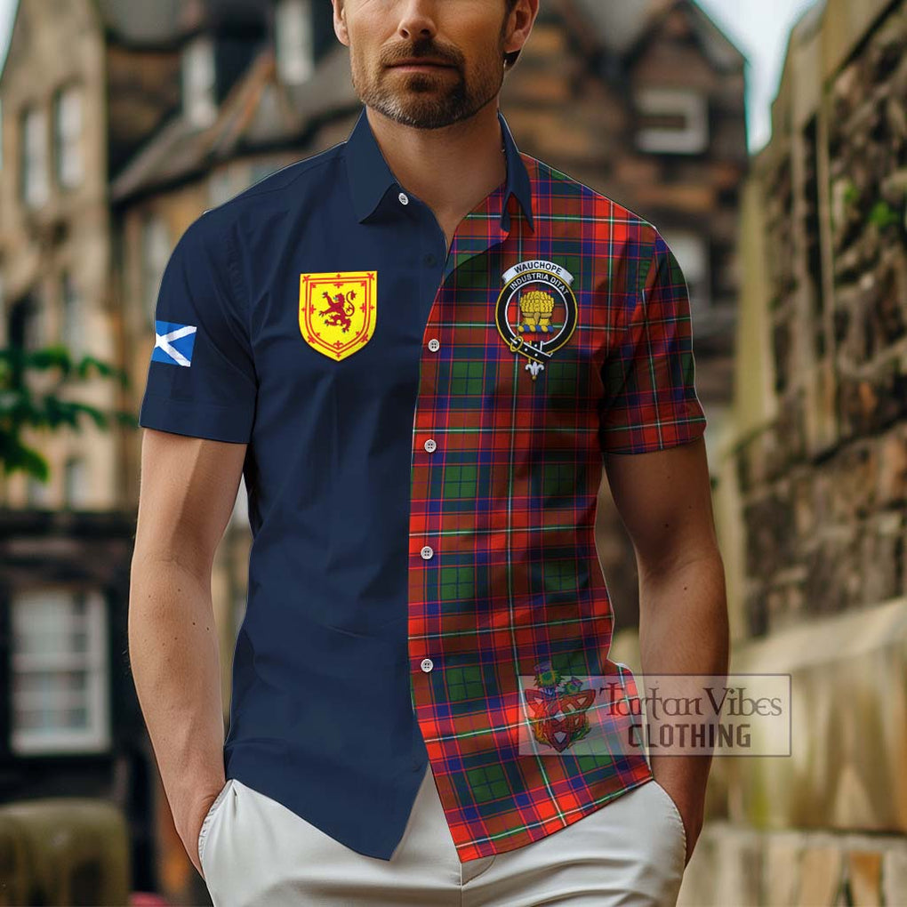 Tartan Vibes Clothing Wauchope Tartan Short Sleeve Button Shirt with Scottish Lion Royal Arm Half Style