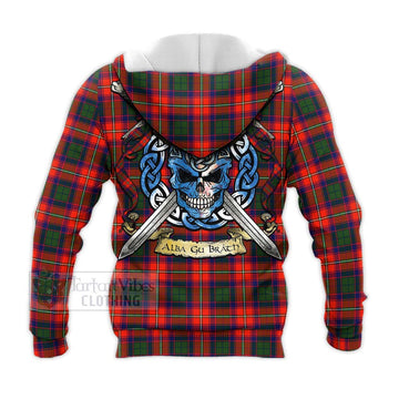 Wauchope Tartan Knitted Hoodie with Family Crest Celtic Skull Style