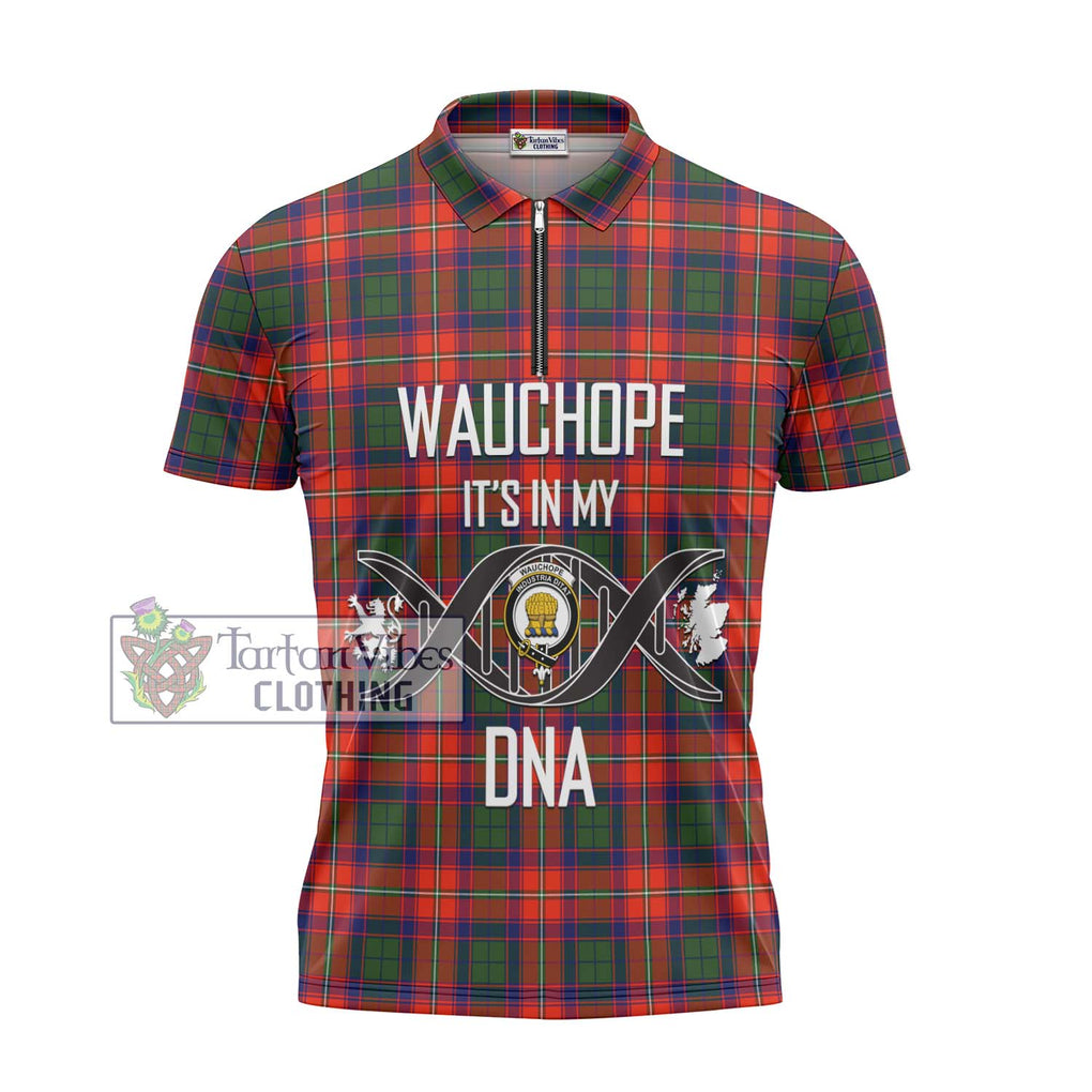 Wauchope Tartan Zipper Polo Shirt with Family Crest DNA In Me Style - Tartanvibesclothing Shop