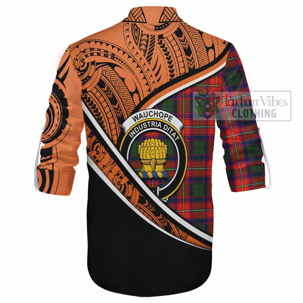 Tartan Vibes Clothing Wauchope Crest Tartan Ghillie Kilt Shirt with Maori Tattoo Style - Orange Version